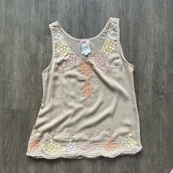 Yoana Baraschi Beige Embroidered Tank Top - Picture 1 of 5